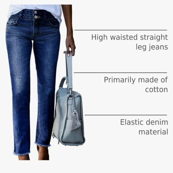 Amazon Straight Jeans, High Waist, Zip & Double Button, Dark Wash, Rough Hem, 8 - Picture 8 of 12